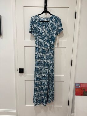 Blue Patterned Wrap Maxi Dress - Women's